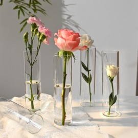 20 Pcs Glass Cylinder Bud Vases for Centerpieces, Birthday Party Wedding Centerpiece Table Decorations, Home Decor, 7.1 Inch Small Cylinder Living Bud Vases in Bulk for Flowers