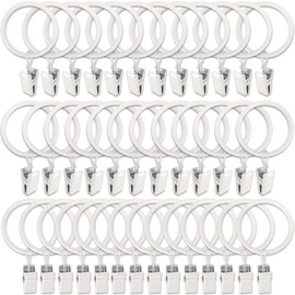 WeeksEight 40 Pack White Curtain Rings with Clips, Curtain Hooks Hangers Clip Rings for Hanging Drapes Bows Hat, Drapery Rings 1.5 in I D, Fits up to 1.2 in Diameter Curtain Rod.