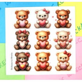 Stickasaurus Wrecks Teddy Bears & Hearts Sticker Sheet Style 2