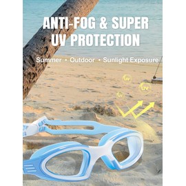 Angel season Swim Goggles for Men Women Youth, Adjustable Silicone Swimming Goggles Anti-fog No Leaking UV Protection, Blue