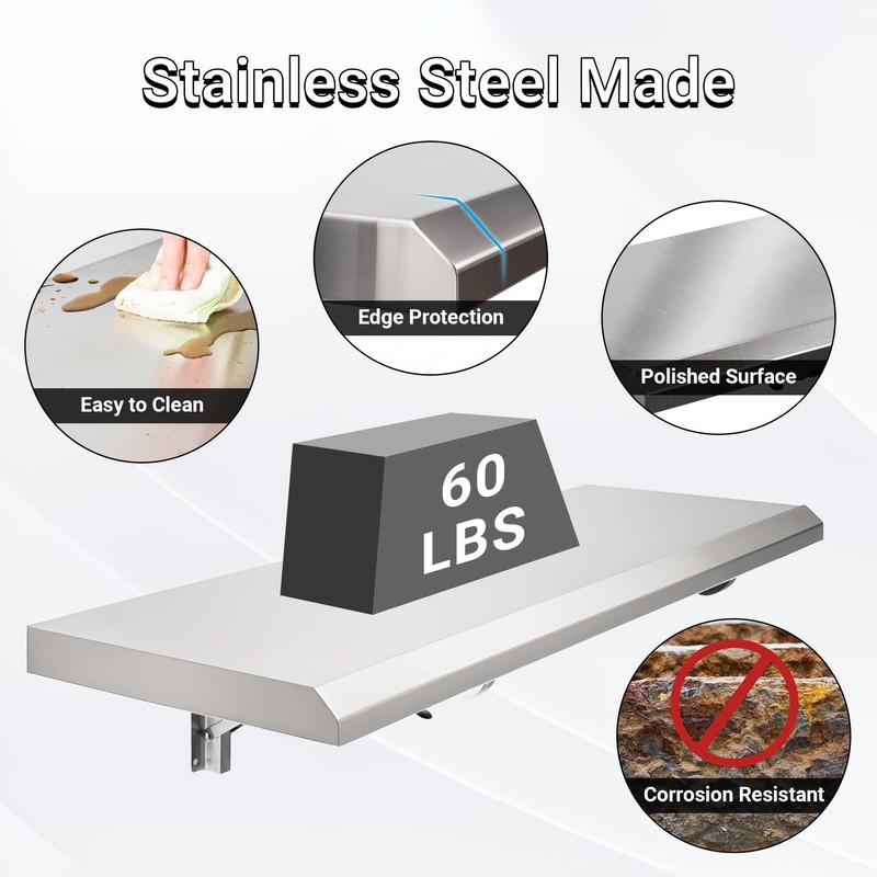 Folding Concession Shelf 48" x 12" for Kitchen, Food Truck,