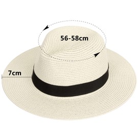 Skycase Panama Hat, Mountain Straw Hat with Band, Rollable Panama Hat Made of Straw, Packable for Beach, Holiday, Travel, Breathable Sun Hat for Men and Women, beige