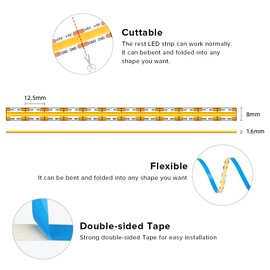 BTF-LIGHTING FCOB COB FOB LED Strip Lights USB Powered 6.56FT 640LEDs Natural White 4000K Dimmable 90+ Hight CRI 5V 7W/m Flexible High Density for TV Backlight PC Bedroom Kitchen Home DIY Decoration