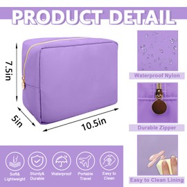 UIXIZQ Large Makeup Bag Pouch,Nylon Women Travel Toiletry Storage Bag Preppy Cosmetic Bag for Girls,Big Makeup Organizer Bag Cute Zipper Pouch Skincare Bag for Sport Work Gift(Large-Purple)