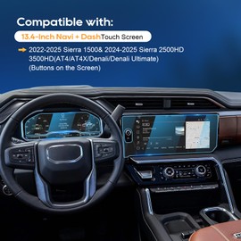 For 2025 2026 GMC Sierra Screen Protector-(3PCS)2022-2026 Sierra 1500& 2024-2026 Sierra 2500HD 3500HD (AT4/AT4X/Denali/Denali Ultimate) (Buttons on the Screen) Navi+Dash Touchscreen [HD Glass]