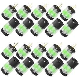 AIDA Lighted Plug and Connector Set, Straight Blade Cord End Replacement, 15 Amp 125Volt, NEMA 5-15P & NEMA 5-15R, 2 Pole 3Wire Grounding, Black, 10 Set