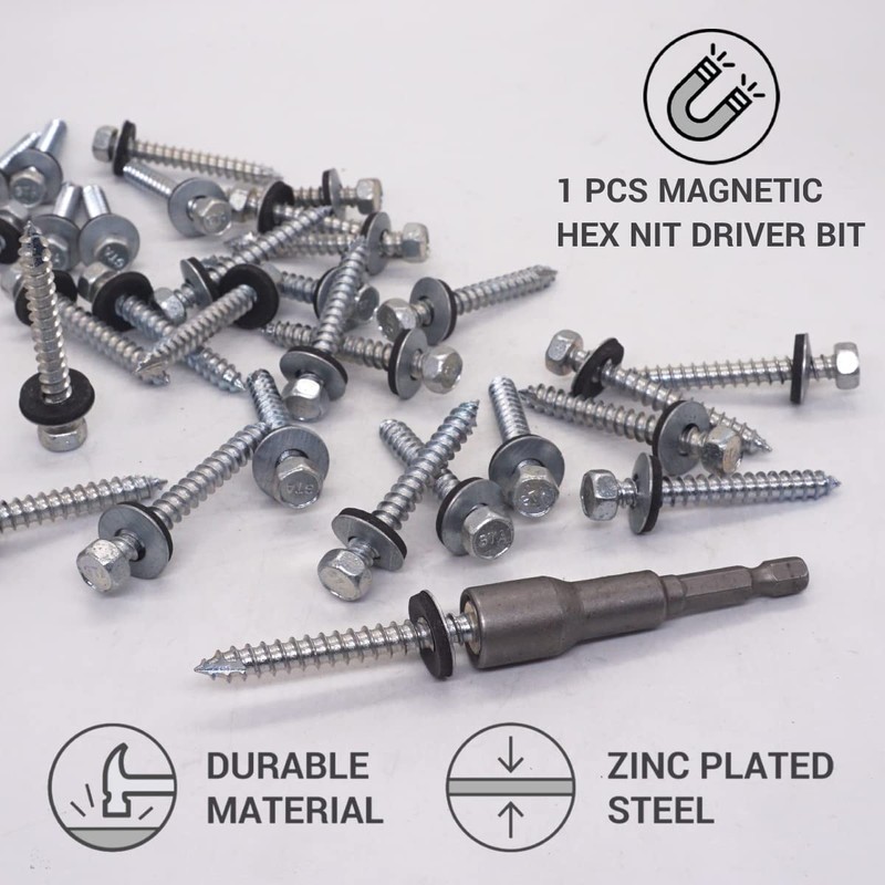SKIR'CO (50 pcs) Zinc Plated Roofing Screws, 6.5 x 50