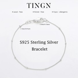 TINGN Silver Gold Bracelet for Women S925 Sterling Silver Stackable Elegant Link Italian Chain Bracelet with 1.7 mm Ball Bead