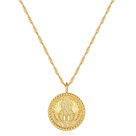 Angel Wing Medallion Necklace | 18k Gold | Guardian Angel Coin Pendant Twist Chain | 18-20'' | Faith and Hope Jewelry | Gift for Her