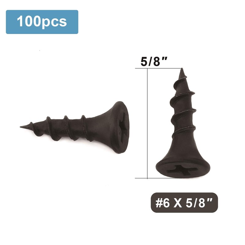 #6 x 5/8" Wood Screw 100PCS Black Phosphate Coated Stainless