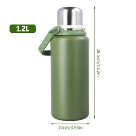 Ehuihuan 316 Stainless Steel Water Bottle, Thermos Flask, Leak-Proof 1200 ml, Vacuum Insulated Flask, Water Bottle with Shoulder Strap + Carry Handle + Filter, Bottle for Hot and Cold Drinks (White)
