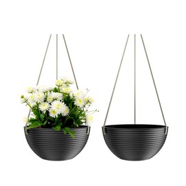 Asnext Line Pattern 10 Inch Hanging Planter for Indoor Outdoor Plants, 2 Pack Round Hanging Pots for Plants (Black)