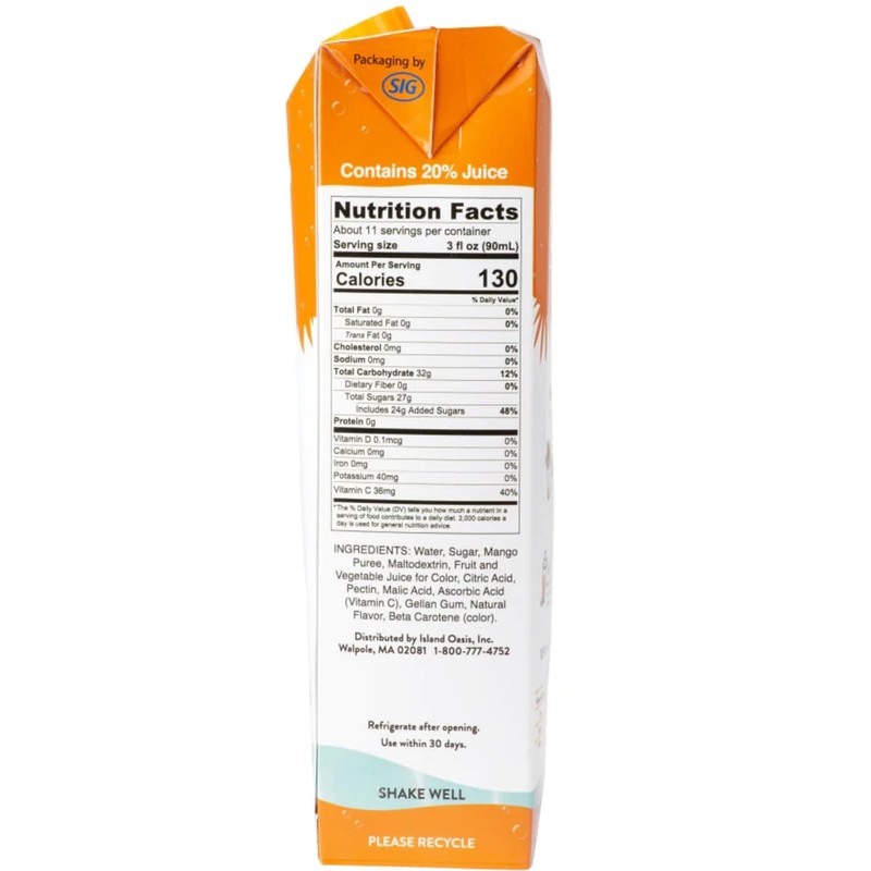 Island Oasis Mango Fruit Puree, 33.8 fl oz (1 Liter)