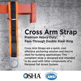 AFP 3’ Cross Arm Strap Premium Heavy-Duty Pass-Through Double Steel Ring, Safety Fall Protection Anchorage Connector (OSHA/ANSI) PPE