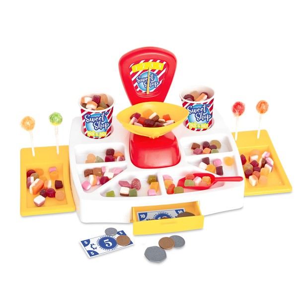 Casdon Pick and Mix Sweet Shop. Toy Sweet Shop Display Set with Working Scales, Cash Drawer, and Pretend Money. Suitable for Preschool Toys. Playset for Children Aged 3+