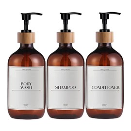 FSY FASILYT Kit de 3 Dispensadores de Jabon | 500 ML de Capacidad | Set de Juego de Baño para Manos | Botellas Dispensadoras de Shampoo (Ambar)