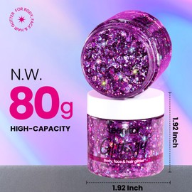 Teenitor Body Glitter, Face Glitter, Hair Glitter Gel, 80g/2.8oz Makeup Rave Purple Glitter Gel for Face and Body