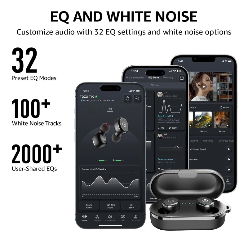 Tozo T10 Wireless Earbuds Bluetooth 5.3 Professional Tuning Ipx8 Waterproof