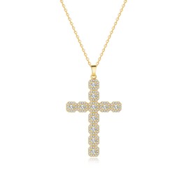 zocare Large Cross Necklace for Women,14K Gold Plated Cross Pendent Necklace with Cuban Chain Big Cross Necklace with Crystal Jewelry Chrismas Birthday Baptism Christian Gift