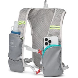 Kamcycle Hydration Laufweste mit 2-Liter-Blase und 500-ml-Flasche, ultraleichter, reflektierender Lauf-Hydrayion-Rucksack, Trail-Rennen, Marathon, Radfahren, Wandern (Grau mit Blase und Flasche)