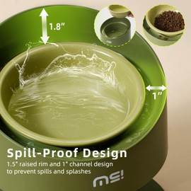 MS!MAKESURE Elevated Pet Bowl for Cats & Puppy, 8oz Spill Proof Modern Ceramic Raised Dog Kitty Food and Water Feeder with Adjustable Stand, Adjustable Angle Anti Vomiting (Green)