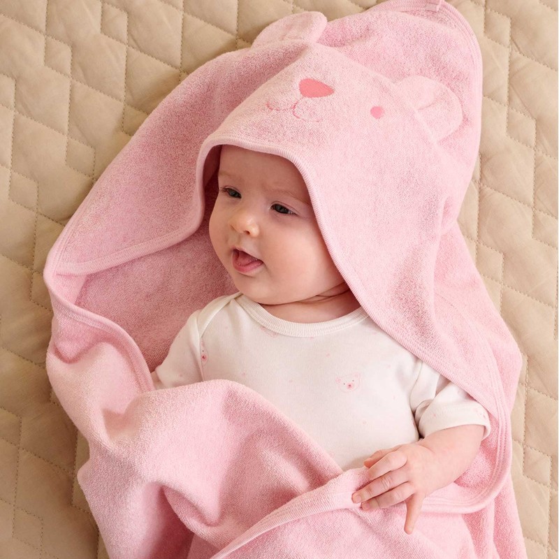 Purebaby Essential Bear Cotton Hooded Towel, Pale Blue Melange