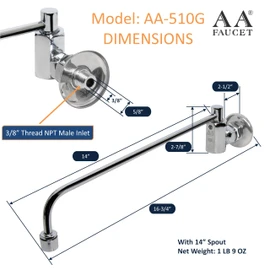 AA Faucet Wok Range Center-On Automatic Faucet with 14" Spout & 3/8" Male Inlet for Restaurant Kitchen AA-510G (3/8" Inlet 14" Spout)