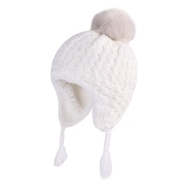 LANGZHEN Infant Pom Pom Beanie Kid Winter Hats Toddler Cap Knit Warm Beanies Caps for Baby Boys Girls(White,12-24 Months)