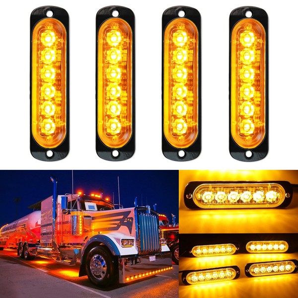 DREAMIZER Car Warning Light, 4 Pieces 6 LEDs Emergency Strobe