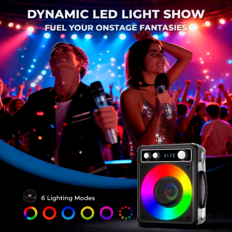 VOSOCO Karaoke Machine, Portable Bluetooth Karaoke Speaker with 2 Wireless