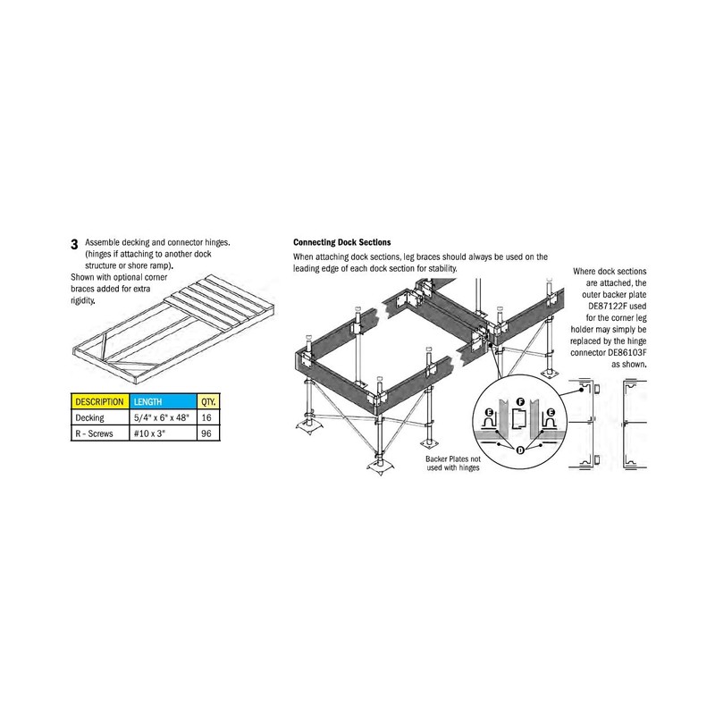 Dock Edge Stationary Dock Connector Hinge, Galvanized, 7/16" Holes for