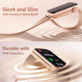 FITVII Slim Fitness Tracker with Blood Pressure, 24/7 Heart Rate and Sleep Tracking, IP68 Waterproof Activity Trackers and Smart Watches with Step Tracker, Pedometer for Women Men (Golden)