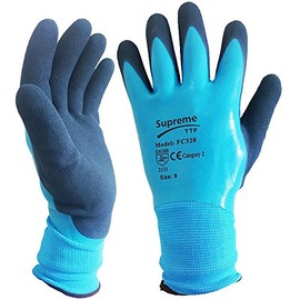 5 Pairs Blue Aqua Waterproof Fully Latex Coated Nylon Safety Work Gloves (Large)