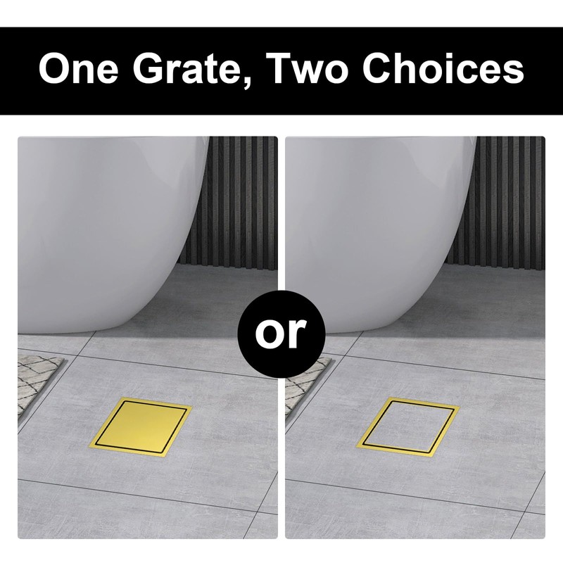 Bmvlffs 6 Inch Shower Drain Gold with Tile Insert Grate,
