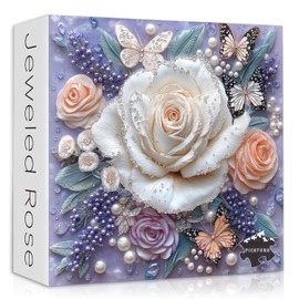 Flower Puzzles for Adults 1000 Pieces, Beautiful Rose Butterfly Puzzle, Diamond Jewel Puzzles for Adults 1000 Pieces, Unique Floral Art Crystal Jigsaw Puzzles
