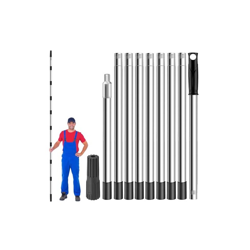 Paint Roller Extension Pole 11.8Ft,10 Segmented Lightweight Stainless Steel Telescopic