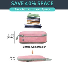 4 pcs Compression Packing Cubes Set,Travel Packing Cubes for Suitcases,Lumobrilla Travel Organisers for Carry On Luggage,Waterproof Cubes,Expandable Storage for Women/Men,Pink