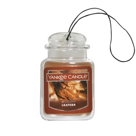 Yankee Candle Car Jar Ultimate Air Freshener, Hanging Car Freshener, Long Lasting Car Fragrance, Leather (Pack of 1)