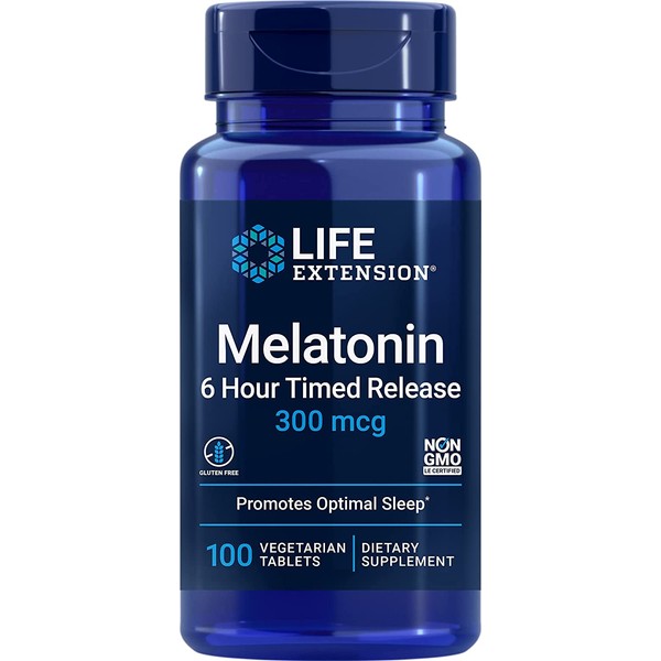 Life Extension Melatonin 6 Hour Timed Release 300 mcg – Sleep & Cellular Health Support – Gradual-Release Formula – Gluten-Free, Non-GMO, Vegetarian – 100 Vegetarian Tablets