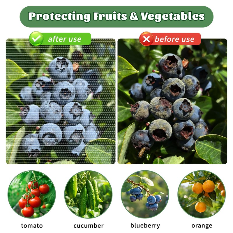 KLLOUZE 3PCS Garden Bird Netting for Tomato Cage with Zipper