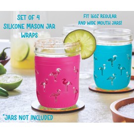 Sili Wraps Mason Jar Wraps, Silicone Sleeve Protector For 16oz Regular & Wide Mouth Mason Jars, Decorative & Resistant Jar Jackets, Set of 4 Sleeves, Coral Turtle
