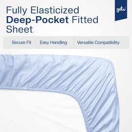 gotu Twin Fitted Sheet 100% Egyptian Cotton - Long Staple Fiber, Lustrous, Sateen Weave Fitted Sheet Twin Size - 400 Thread Count, 16'' Deep Pocket Twin Fitted Sheet, Pack of 1 – Light Blue