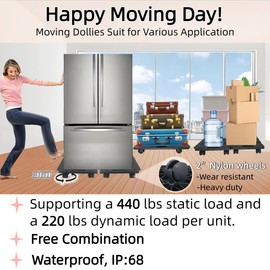 Furniture Dolly, 2 Pack Moving Dolly Connectable, 24.6in-12.4in 440 Lbs Capacity, Furniture Movers 5 Wheels Heavy Duty, Small Flat Dolly Cart, Portable and Light Dollies (Black Dolly)