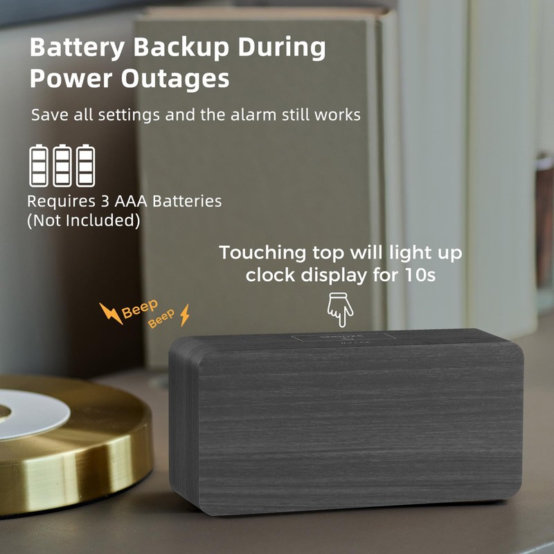 Wooden Digital Alarm Clocks for Bedrooms: Dimmable Dual Alarm Clock