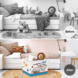 Clastyle Collapsible Cartoon Reading Book Storage Basket Book Organizer for Nursery Room Classroom Library Rectangle Toys Storage Bin Kindergarten Daycare