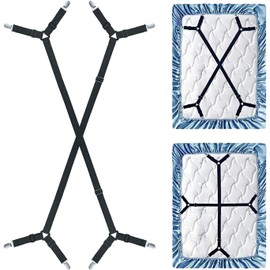 2 Piezas Sujetadores para Sábanas, Ajustables Elásticos Correas Cama Clips para Sábana Bajera Fundas de Colchón Sofá (Tipo Largo -Blanco)