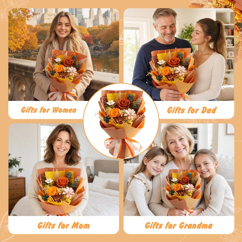 Orange Long‑Lasting Preserved Flower Bouquet with Gift Box