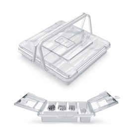 YICOCHI Portable Utensil Holder for Countertop with Lid & Handle, Plastic Silverware Tray for Drawer Flatware Organizer, White