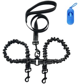 Yamibobo Dual Leash Free for 2 Dogs, Leash Splitter 2 Dog 360 Swivel Double Dog Walking Training Leash,Shock Absorbing Reflective Bungee