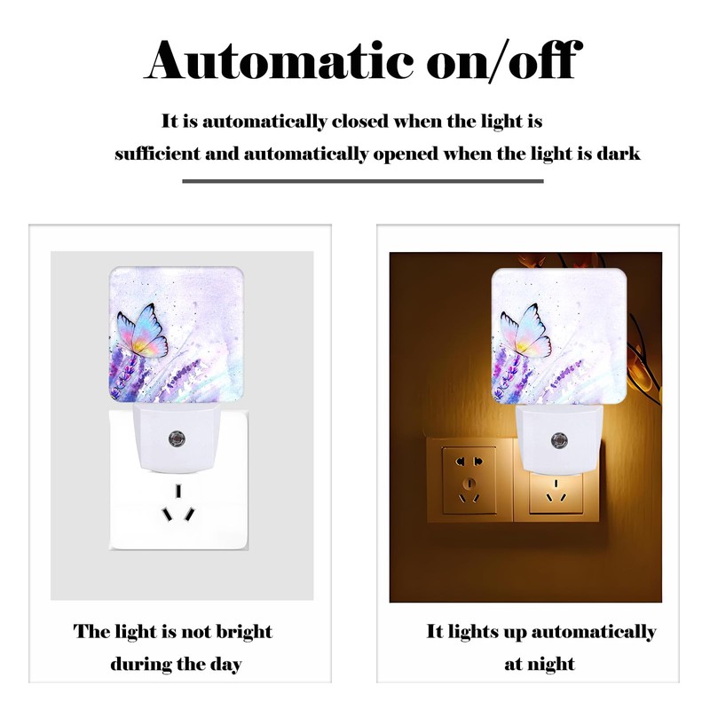 FSHVQKD Lavender Butterfly Night Light,Plug-in Nightlights Auto Sensor Night Lamp
